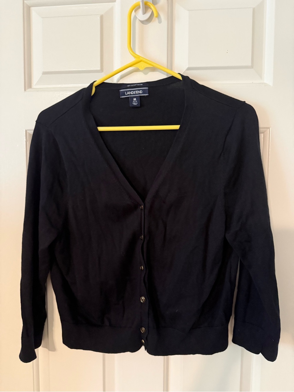 Lands' End Black V-Neck Cropped Button Front Cardigan